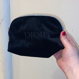 Dior Black Velvet Embroidered Cosmetic Pouch with Silver Trim